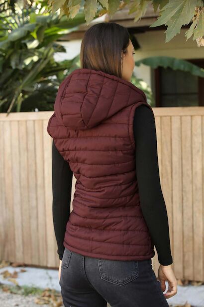 Kadın Kapşonlu Yelek  Bordo 6