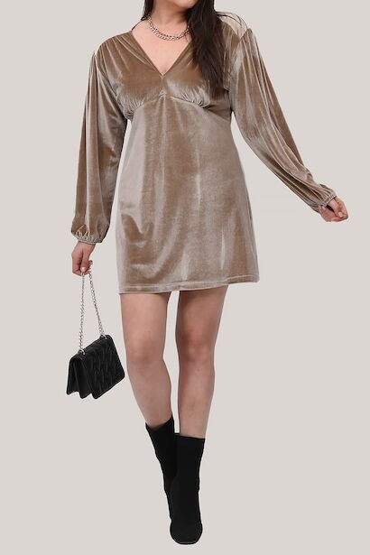 Büyük Beden Kadife Mini Elbise 