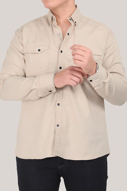 Erkek Büyük Beden Çıt Çıt Düğmeli Önden İki Cepli Kot Gömlek 