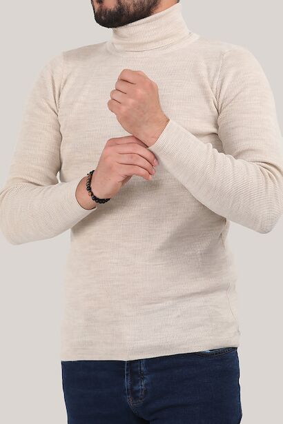 Erkek Balıkçı Yaka Fitilli Triko Kazak 