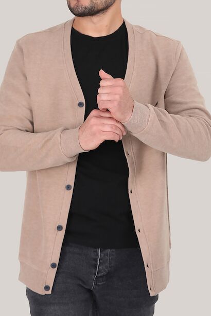 Erkek V Yaka Düğmeli Kadife Hırka 