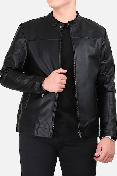 Erkek Büyük Beden Fermuarlı Deri Mont 