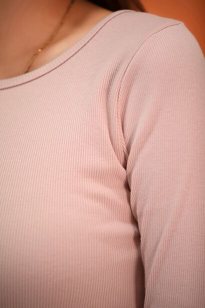 Kadın Fitilli Sırt Çaprazlı Crop Bluz  Pudra 6