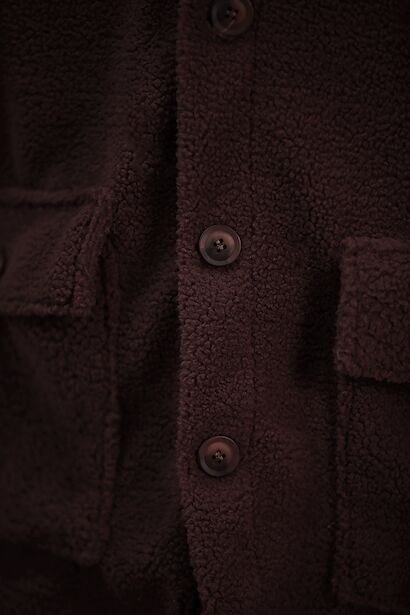 Büyük Beden Gömlek Yaka Düğmeli Peluş Ceket  Bordo 4