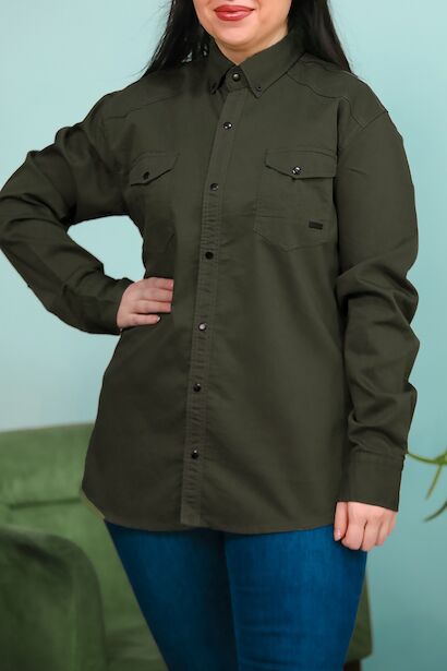 Büyük Beden Çıt Çıt Düğmeli Önden Cepli Gömlek 