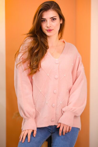 Kadın Düğmeli İncili Hırka 