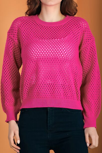 Kadın Delikli Triko Kazak  Fuşya 6