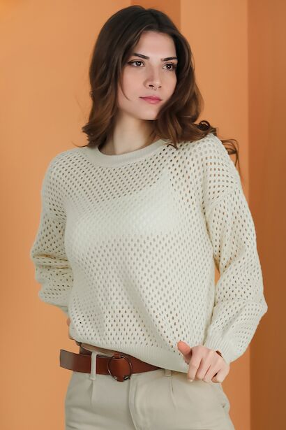 Kadın Delikli Triko Kazak 