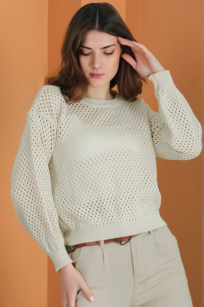 Kadın Delikli Triko Kazak  Taş 6