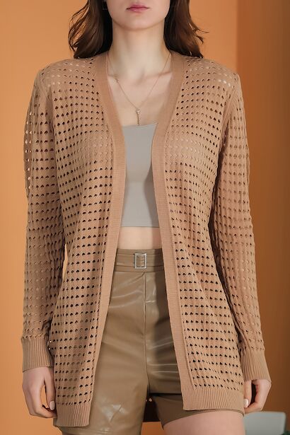 Kadın Delikli Hırka  Bej 6