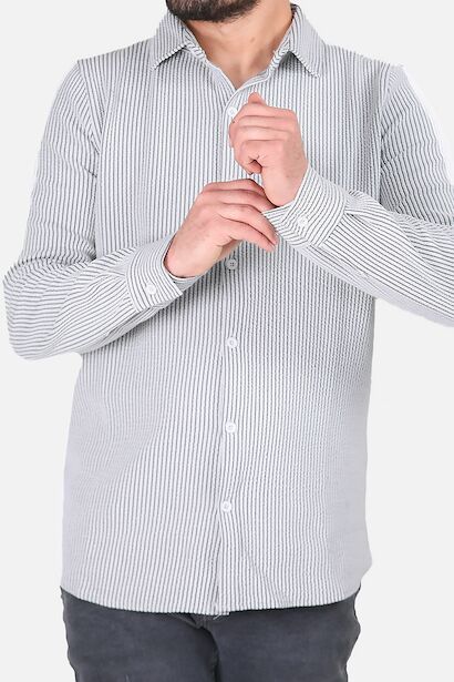 Erkek Çizgili Uzun Kol Düğmeli Gömlek 