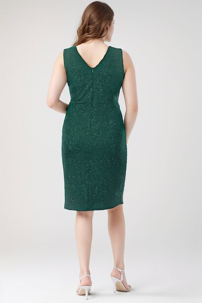 Büyük Beden Simli Kısa Abiye  Zümrüt 2