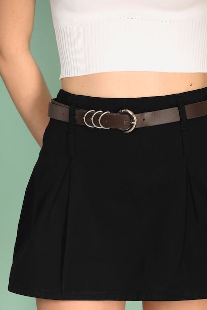 Kadın Kemerli Mini Etek  Siyah 9