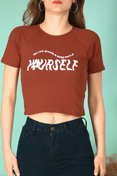 Kadın Baskılı Kısa T-shırt  Kiremit 6