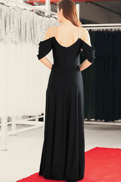 Kadın Taş Detaylı Uzun Abiye Siyah 6