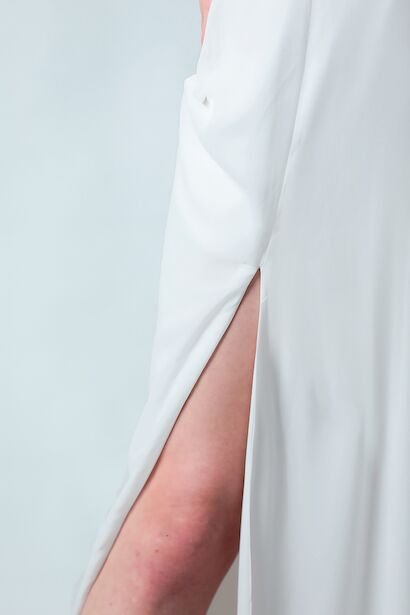 Kadın İp Askılı Şifon Uzun Abiye  Ekru 9