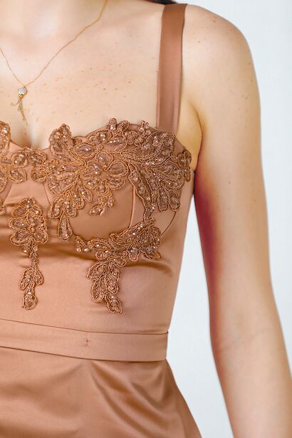 Kadın Saten Kısa abiye Elbise Gül Kurusu 6