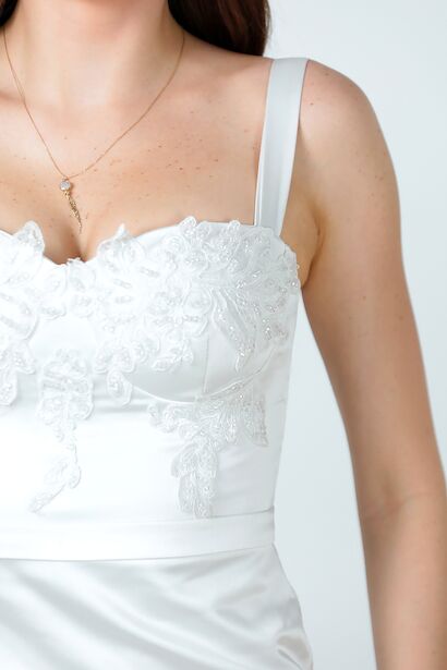 Kadın Saten Kısa Elbise  Ekru 9