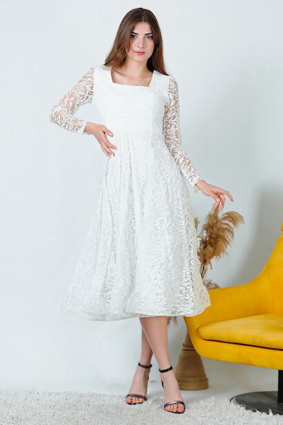 Kadın Simli Midi Boy Abiye Elbise 