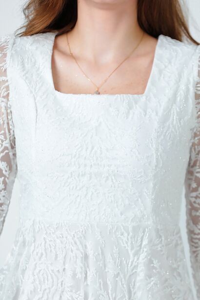 Kadın Simli Midi Boy Abiye Elbise  Ekru 9