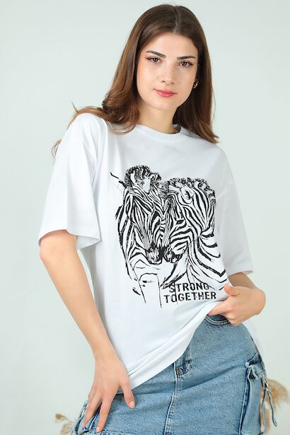 Kadın Zebra Baskılı T-shırt 