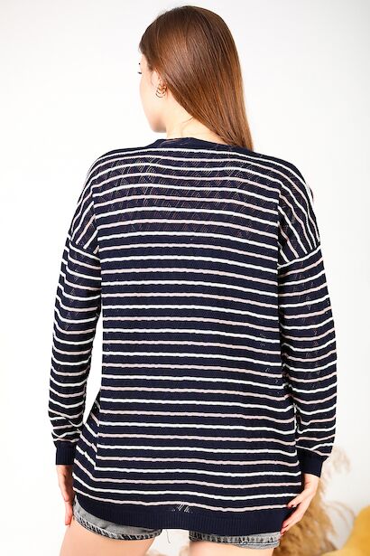 Kadın Delikli Hırka  Lacivert 6