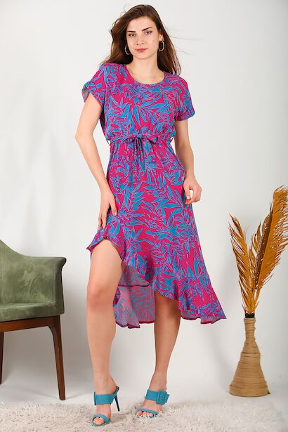 Dokuma Vizkon Ön Kısa Arka Uzun Kadın Elbise 