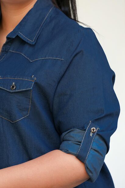 Büyük Beden Kol Katlama Kot Gömlek & Tunik & Elbise  Kot 9