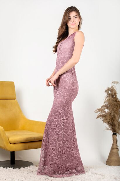 Kadın Dantel Detaylı Balık Abiye 