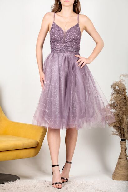 Kadın Prenses Abiye Elbise Mor 6