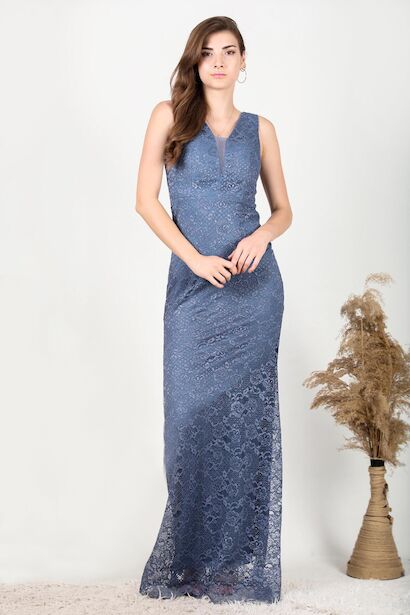 Kadın Dantel Detaylı Balık Abiye 