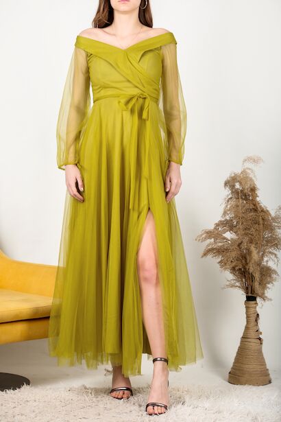 Kadın Uzun Tül Abiye  Yeşil 6