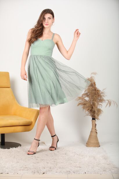 Kadın Puantiyeli Tül Elbise 