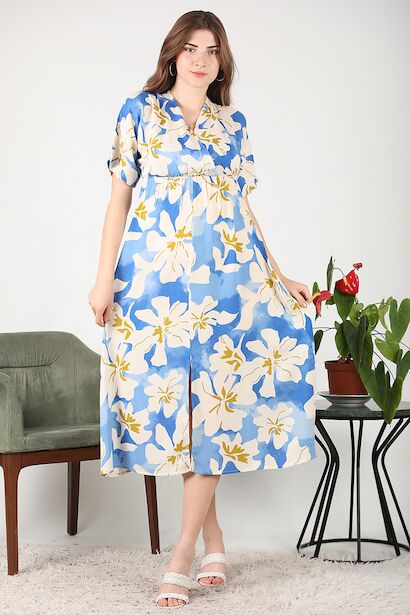 Kadın Viskon Kruvaze Yaka Elbise 