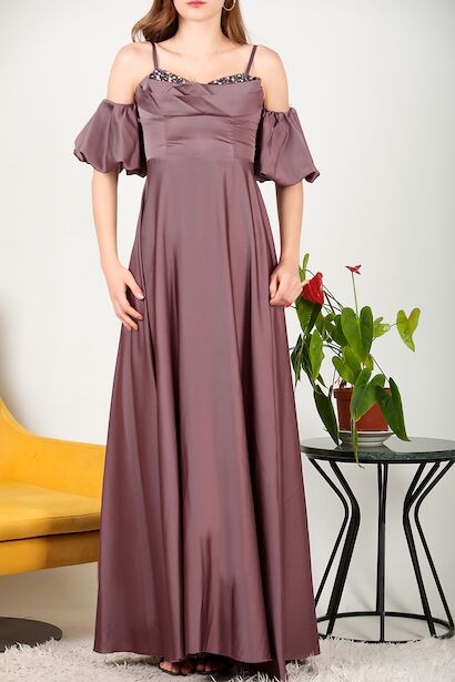 Kadın Taşlı Abiye Mürdüm 6