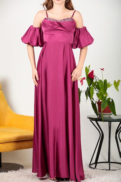 Kadın Taşlı Abiye  Gül Kurusu 6