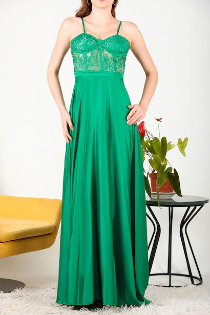 Kadın Transparan Abiye  Yeşil 6