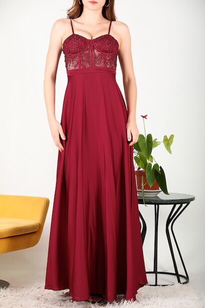 Kadın Transparan Abiye Bordo 6