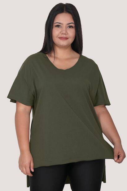 Büyük Beden V Yaka T-shırt 