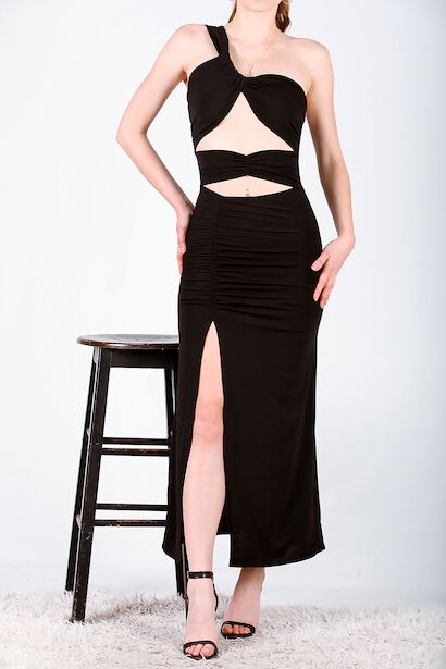 Kadın Tek Omuz Elbise Siyah 6