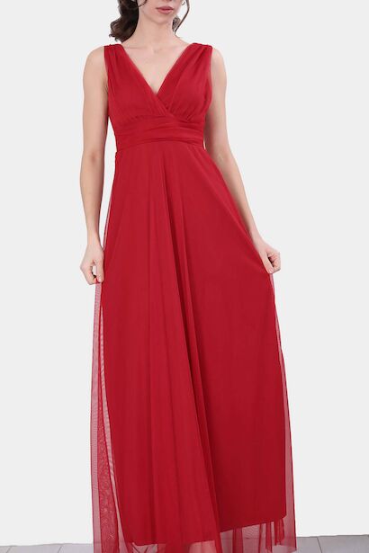 Kadın Tül Uzun Abiye Elbise Kırmızı 6