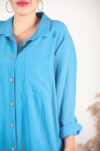 Büyük Beden Gömlek Elbise  Mavi 6