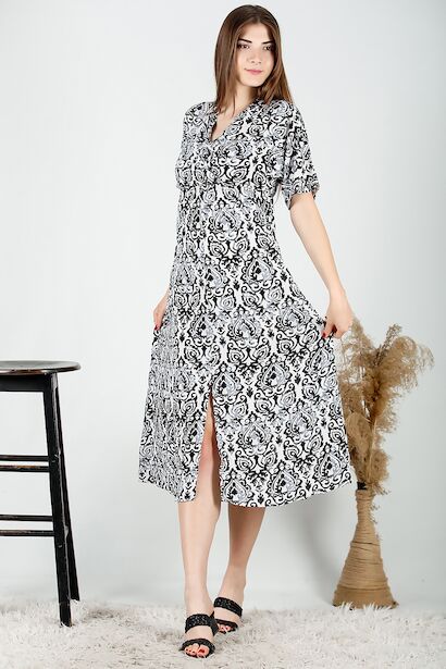 Kadın Viskon Kruvaze Yaka Elbise 