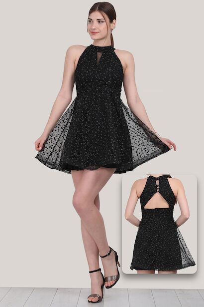 Kadın Kısa Simli Abiye Elbise 