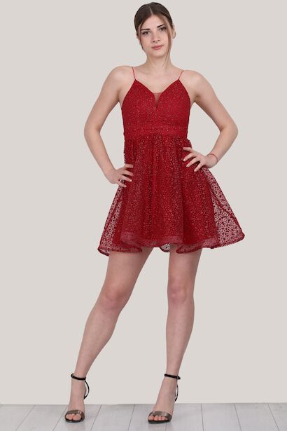 Kadın Kısa Simli Abiye Elbise 