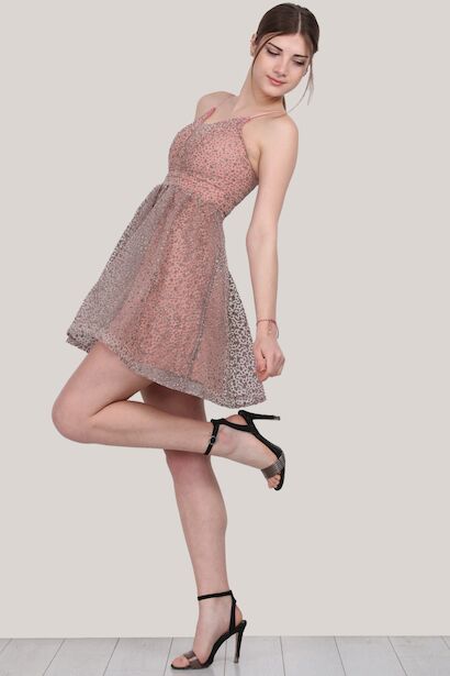 Kadın Kısa Simli Abiye Elbise 