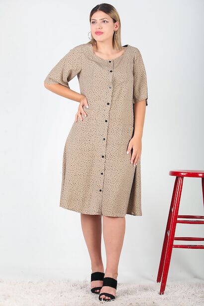 Büyük Beden Puantiyeli Midi Boy Elbise 