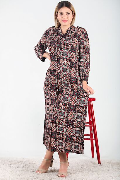 Büyük Beden Gömlek Yaka Uzun Elbise 