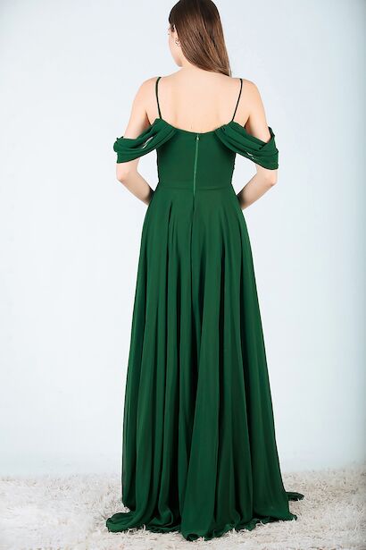 Kadın Şifon Uzun Abiye Elbise  Zümrüt 6