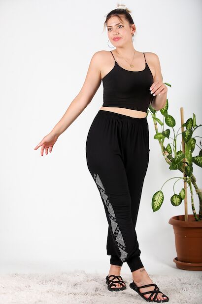 Büyük Beden Yanları Taşlı Şalvar 